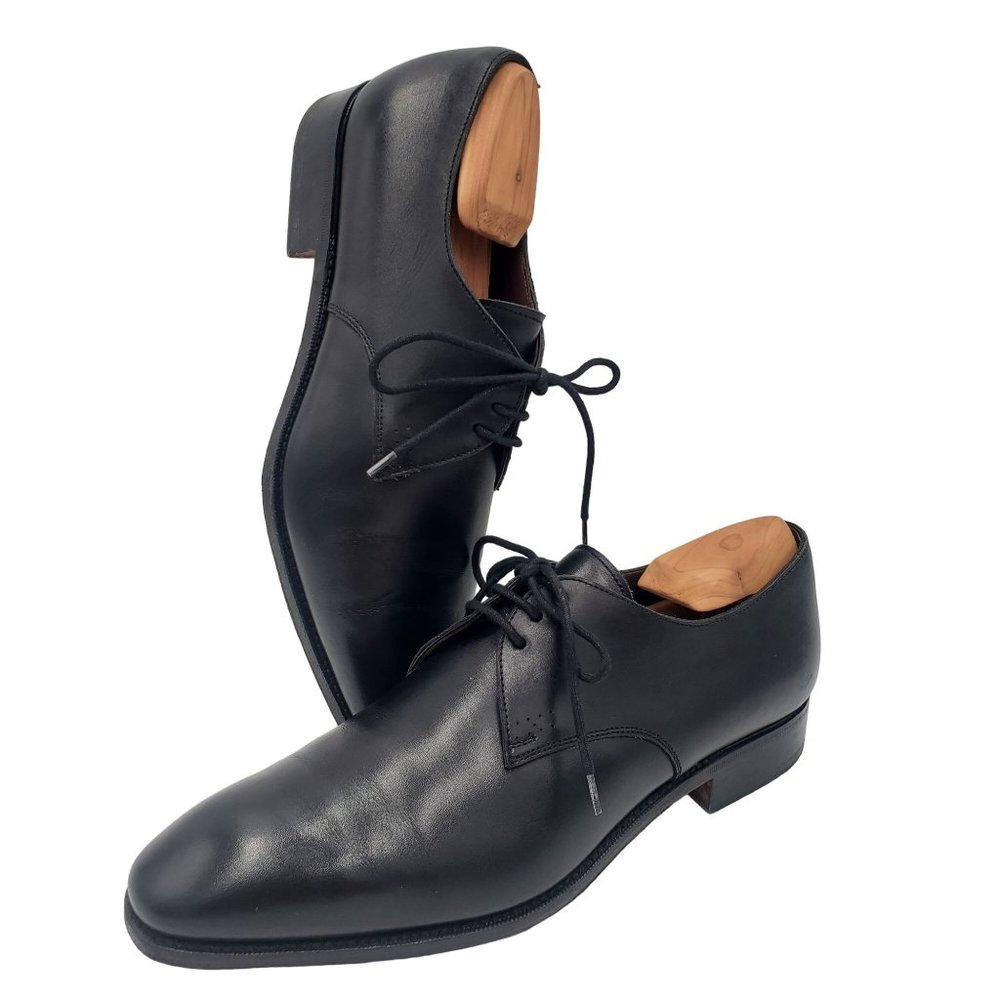 Carmina Shoemaker Luxury Mens 8 Black Calf All-Leather Dress Shoes Derby Oxfords - Picture 9 of 16